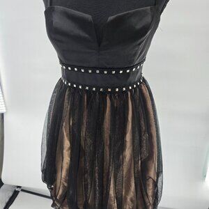 Jessica McClintock for Gunne Sax Black Gold V-Neck Mini Dress Juniors 5